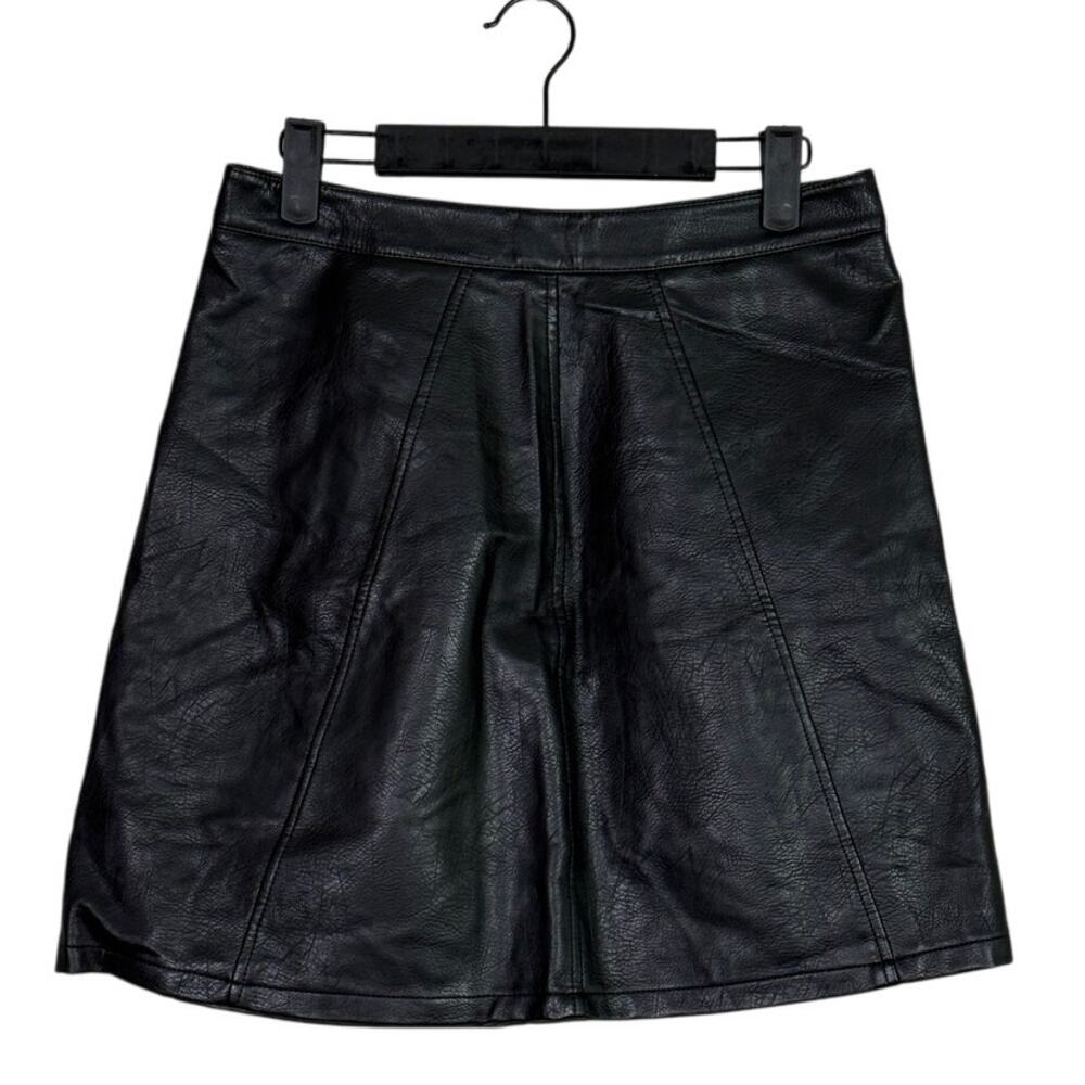 Zara Faux Leather A Line Moto Mini Skirt Back Exposed Zipper Lightweight M Black